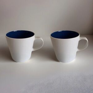 2 Pair Crate & Barrel Coffee Mugs White Cerulean Blue 3-5/8" Tea Discontinued
